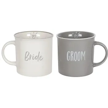 Jones Home & Gift Sada 2ks bílého a šedého hrníčku s nápisem Bride a Groom
