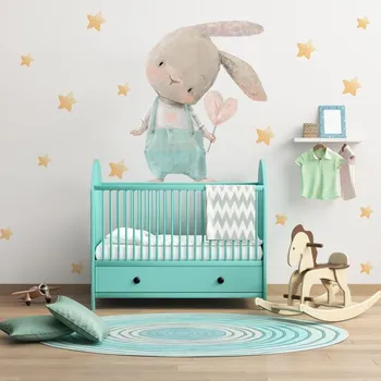 Samolepící dekorace DEKORACJAN Nálepka na zeď - Králík s lízátkem