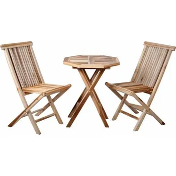 Zahradní sestava Dřevěný set nábytku na terasu / balkon - teak, stůl + 2 skládací židle