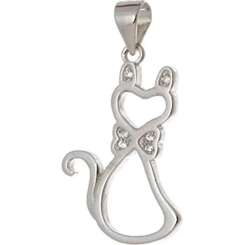 Přívěsek Stříbrný přívěšek kočka s čirými zirkony SVLP0292Xi2B100