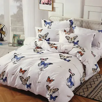 Povlečení Numberoplus Bavlněné povlečení na dvoulůžko + prostěradlo ZDARMA, butterflies - Bílá