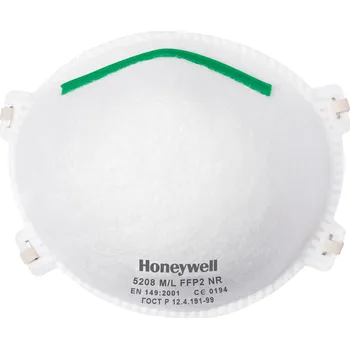 respirátor Respirátor bez ventilku Honeywell 5208 FFP2 (Mušlová polomaska z řady Honeywell 5208, respirátor bez ventilku FFP2 (práce s měkkým dřevem, skelnými vlákny, kovy a plasty (kromě PVC), jakož v prachu na olejové bázi) s nosní svorkou, spolehlivá a účinná)