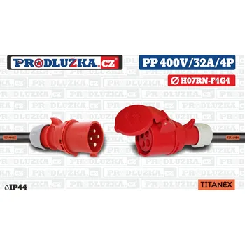Prodlužovací kabel Prodlužka.cz Prodlužovací přívod Titanex 400V/32A/4p/4G4/IP44 M: Délka 50 m