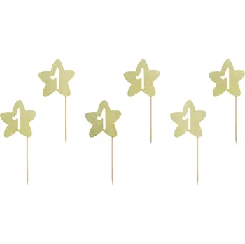 Párátko a napichovátko PartyDeco 1st Birthday zlatá napichovátka 10 cm 6 ks