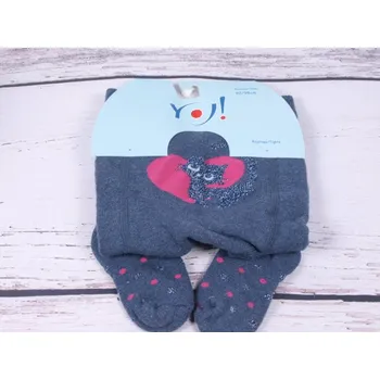 Teplé termo punčocháče punčocháčky YO modrorůžové s kočkou velikost oblečení - děti: 68/74