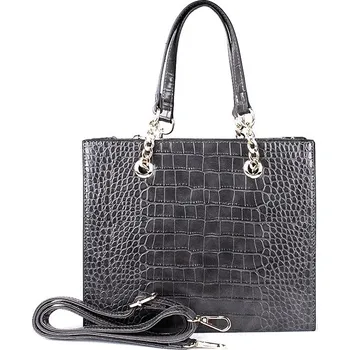 Středně velká elegantní kabelka do ruky FLORA&CO X8016 tmavěšedá s kroko vzorem