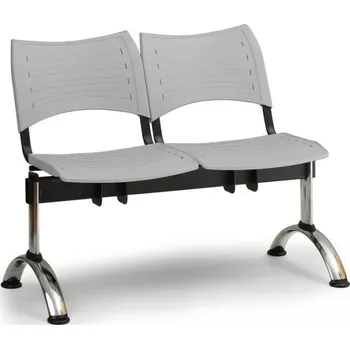 Plastová lavice šedá Visio LC9290S - podnož chromovaná, 2-místná