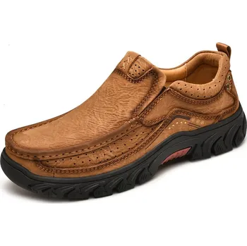 Pánské mokasíny Pánské kožené boty pravá kůže šněrovací a nazouvací Velikost: 46, Barva (Varianta): Hnědá nazouvací