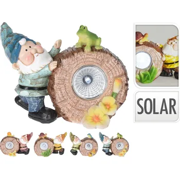 Zahradní dekorace Lampa solární s trpaslíkem u pařezu 9x13 cm