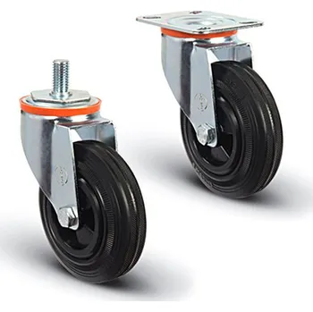 Pojezdové kolečko Průmyslové kolečko otočné, s deskou, bez brzdy, ø100, PP disk, kluzné ložisko, černá pryž