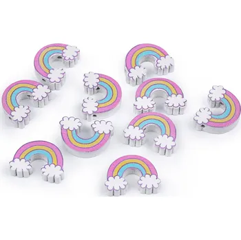 Dětské navlékací korálky Dřevěné korálky / ozdoby duha 18x24 mm, barva multikolor