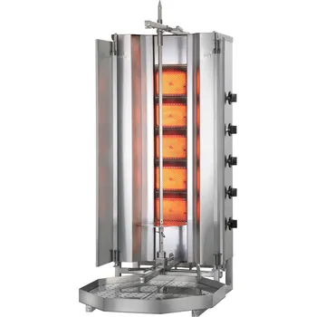 Kuchyňský gril Plynový gril na kebab/gyros, 3 topná pole, zátěž 50 kg, 8,75 kW, dolní pohon, 550x455x103 mm, nádoba na tuk 550x550 mm | POTIS, MU G3/LPG