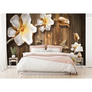 Tapeta Malvis ® Tapeta 3D květiny na dřevě Vel. (šířka x výška): 288 x 200 cm