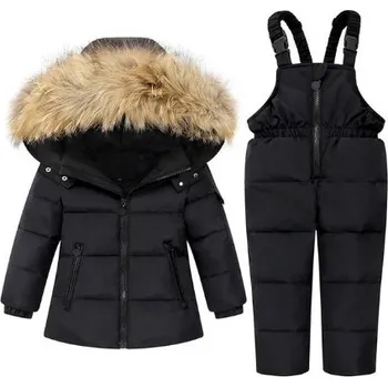 Dívčí bunda Dvoudílný set oteplovacích kalhot a péřové bundy Barva: Černá, Velikost: 100/3T