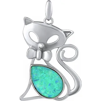 Šperk Stříbrný přívěsek kočka Nancy s tyrkysovým opálem JJJ0907POT