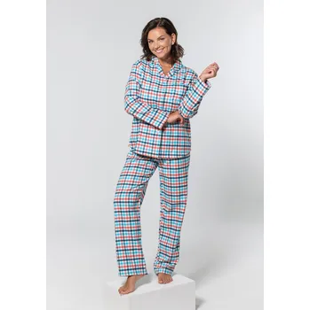 Dámské noční prádlo LUIZ Dámské flanelové pyžamo Sabina 2163 károvaná béžová Velikost: XXL