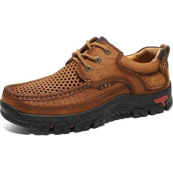 Pánské mokasíny Kožené tenisky prodyšné a děrované boty trekové Velikost: 45, Barva (Varianta): Hnědá s dírami