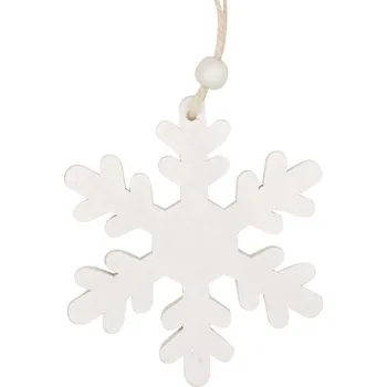 Vánoční dekorace Vločka dřevěná bílá, 9 cm 2 ks, na zavěšení