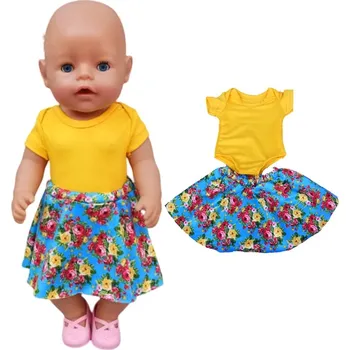Set žluté body a modrá sukýnka pro panenky Baby Born / American Girl