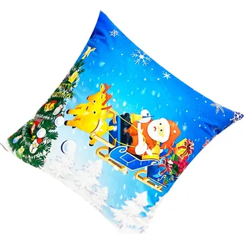 Povlečení Numberoplus Vánoční povlak na polštář, 40x40 - Santa Claus na saních se zlatými soby