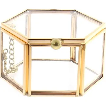 Dárková krabička Skleněná krabička na prstýnky Hexagon se zlatým rámem