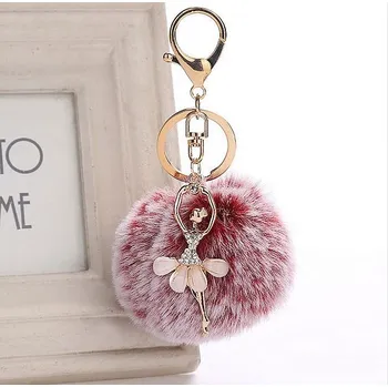 Přívěšek na klíče - klíčenka Bambule - kulíšek s baletkou červený melír červený melír