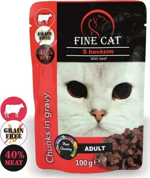 Krmivo pro kočku FINE CAT Grain-Free Adult kapsička hovězí v omáčce 100 g