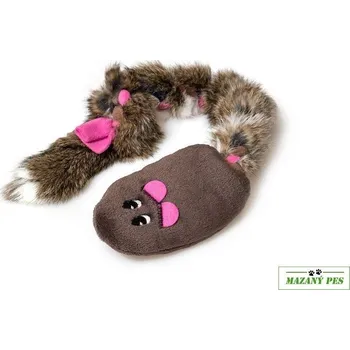 Hračka pro psa Pískací potvůrky plyšová hračka pro psy krysa s králičí kožešinou tmavě hnědá