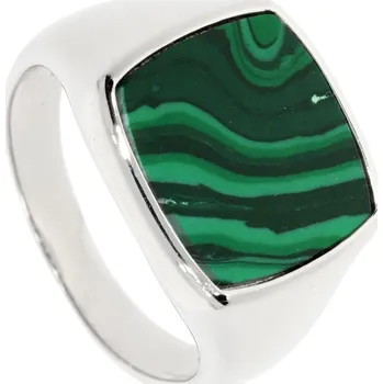 Prsten Zlatnictví Helios Stříbrný pánský prsten - syntetický malachit Velikost: 58, Váha: 6,4g