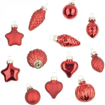 Sada skleněných ozdob červené 3-4 cm 12 ks