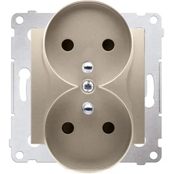 Elektrická zásuvka SIMON DGZ2MZ.01/44 dvojitá silová zásuvka s uzemněním a clonkami - pro rámečky PREMIUM zlatá matná,