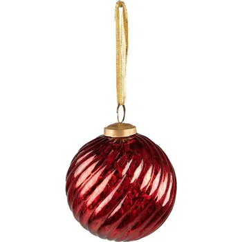 Vánoční ozdoba Červená skleněná vánoční ozdoba koule s vroubky - Ø 9*10 cm