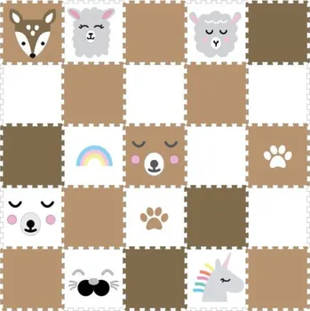 Vylen Pěnová hrací podlaha puzzle 25 dílů HNĚDO-BÍLÁ se zvířátky