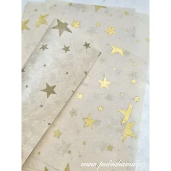 Umělecký papír Sapaimport Nepálský ruční papír Lokta metal - hvězdy smetanový Velikost: 23x32 cm