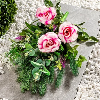 umělá květina Recenze Dušičková vazba Růže 40 cm růžová/zelená