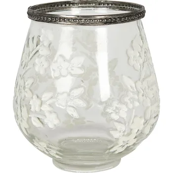 Svícen Skleněný svícen Luka s květinami a zdobeným okrajem L - Ø 12*13 cm