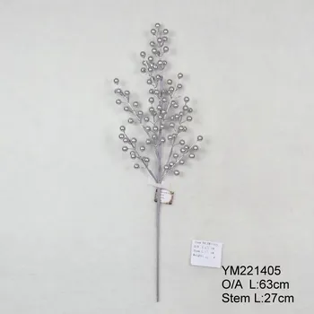 Vánoční dekorace Větvička s bobulkami stříbrná balení 12 ks, 63 cm