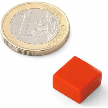 Dekorativní magnet Neodymový magnet kvádr 11,5 × 11,5 × 6,5 mm, červený, vodotěsný plast, síla 2 kg