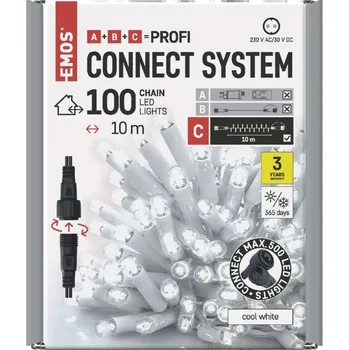 Vánoční dekorace Profi LED spojovací řetěz bílý, 10 m, venkovní i vnitřní, studená bílá, časovač EMOS D2AC05