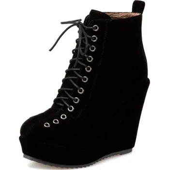 Dámské kozačky Semišové kotníkové boty na klínovém podpatku GoodDayGirl Fashion Barva: Černá, Velikost: 37
