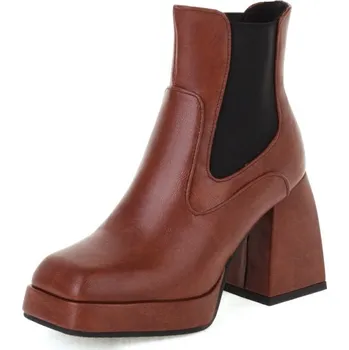 Dámské kozačky Kožené boty masivní Chelsea na širokém podpatku GoodDayGirl Barva: Hnědá, Velikost: 34