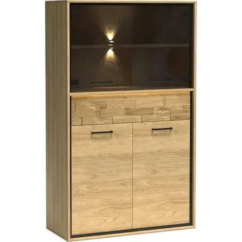 Knihovna Vitrína M5 MEDIOLAN hikora / prvky dubového dřeva, 92&nbsp;x 157 x 41 cm