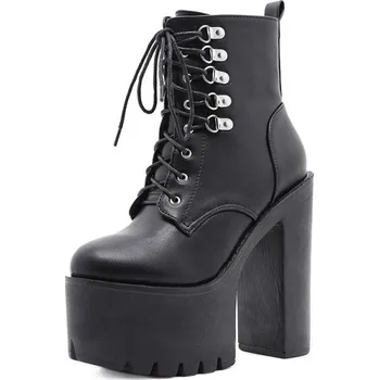 Dámské kozačky Motorkářské boty se zaoblenou špičkou a šněrováním GoodDayGirl Fashion Barva: Černá, Velikost: 40