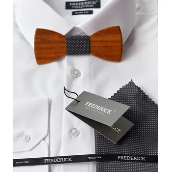 Dřevěný motýlek s kapesníkem - vzor 48 - černý se vzorem