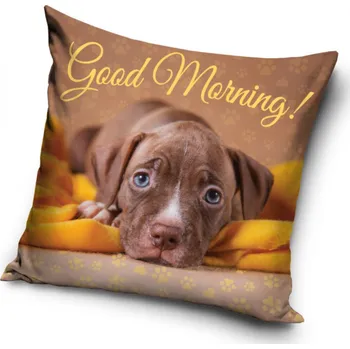 Dekorativní polštářek Pes Povlak na polštář Štěně, Good Morning! 40x40 cm Štěně