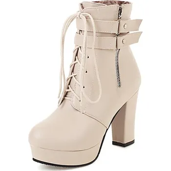 Dámské polobotky Módní polokozačky s pásky a zipem GoodDayGirl Fashion Barva: Béžová, Velikost: 37