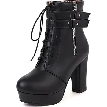 Dámské polobotky Módní polokozačky s pásky a zipem GoodDayGirl Fashion Barva: Černá, Velikost: 43