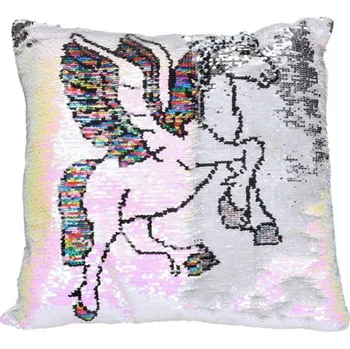 Dekorativní polštářek Polštářek pegas duhový 38x38cm flitrový třpytivý se změnou vzhledu