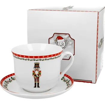 DUO Gifts DG - Porcelánový vánoční šálek s podšálkem Louskáček v dárkové krabičce - 470 ml