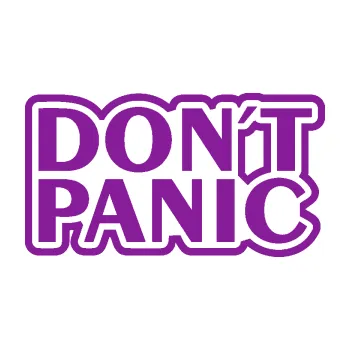 Polep vozidla SAMOLEPKA Don´t Panic nápis 002 (14 - fialová) NA AUTO, NÁLEPKA, FÓLIE, POLEP, TUNING, VLASTNÍ TEXT, TISK, AUTOSAMOLEPKY.cz, POLEPY, OBRÁZEK, LOGO, SAMOLEPKY